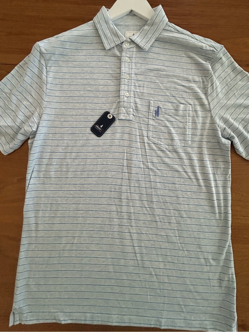 johnnie-O Pale Blue/ Grey Striped Hangin Out Polo Shirt